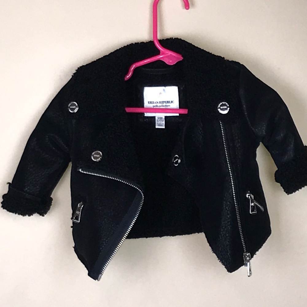 Urban Republic Baby Faux Leather Faux Fur Trim Asymmetrical Zipper Moto Jacket - Picture 5 of 10